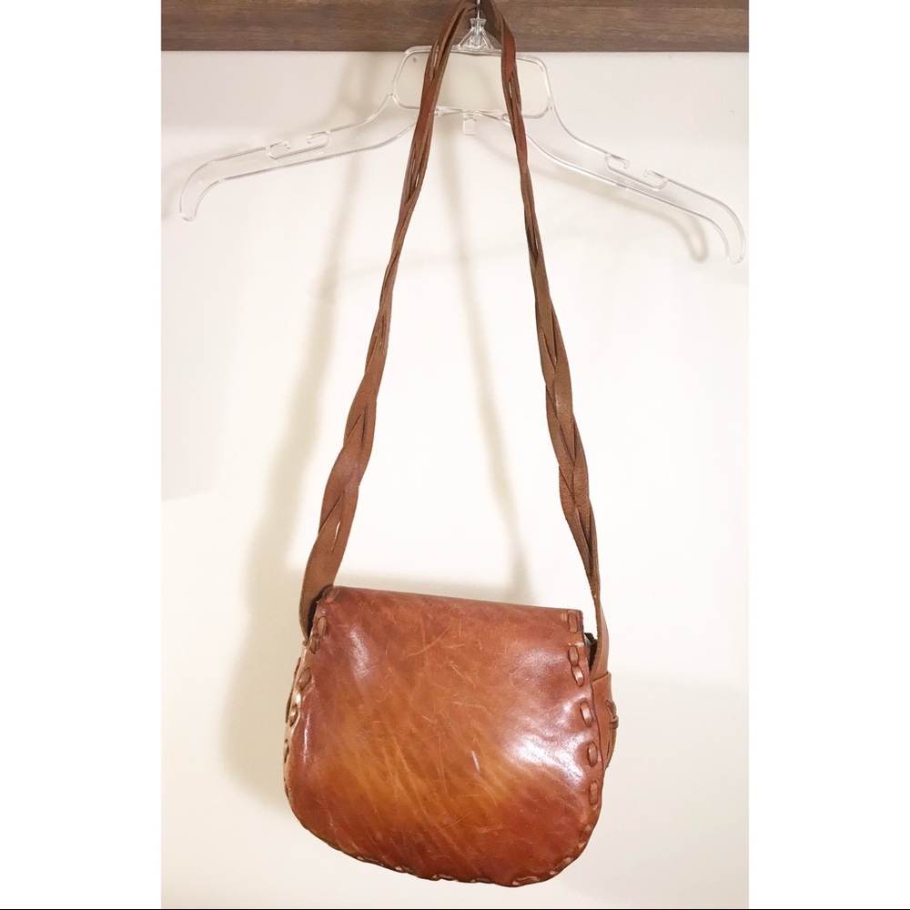 Vintage 60's leather handmade painted shoulder bag - Picture 3 of 6